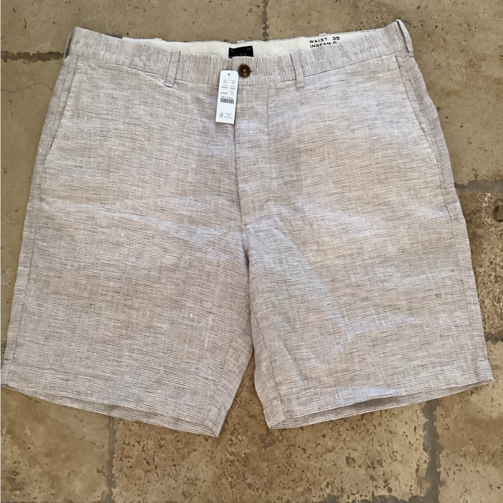 NWT-J. Crew Men’s Tan White 100% Linen Flat Front 9” Inseam Shorts Size
p1